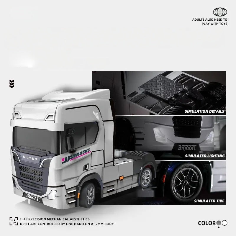 Toy truck with detailed features on a white background