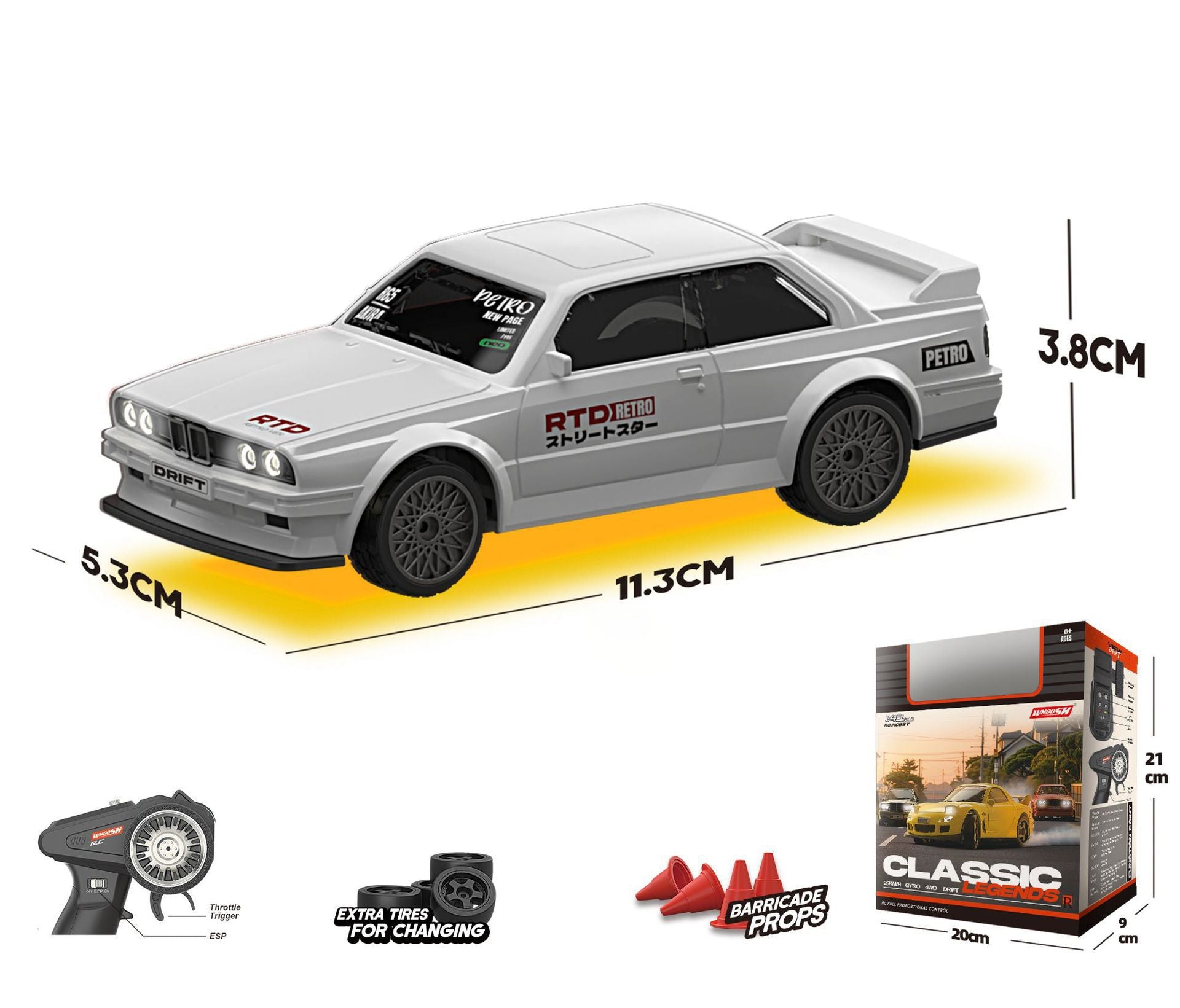 1:43 Scale RC Drift Car - Professional Palm-Sized Racing Model with LED Lights