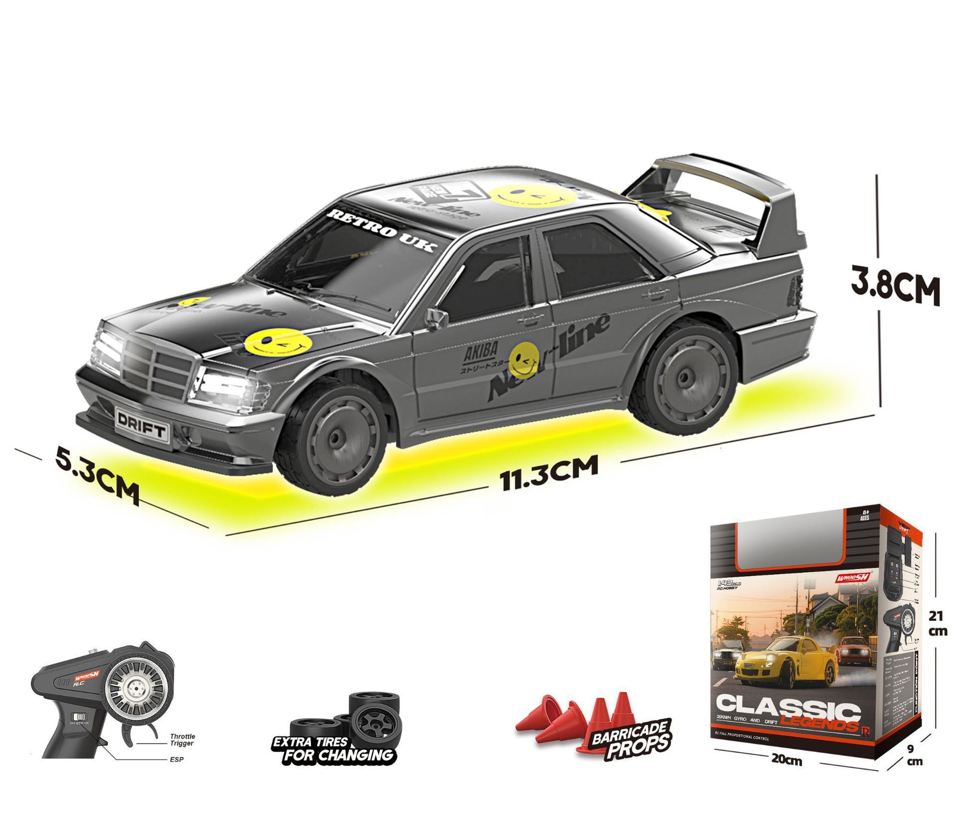 1:43 Scale RC Drift Car - Professional Palm-Sized Racing Model with LED Lights