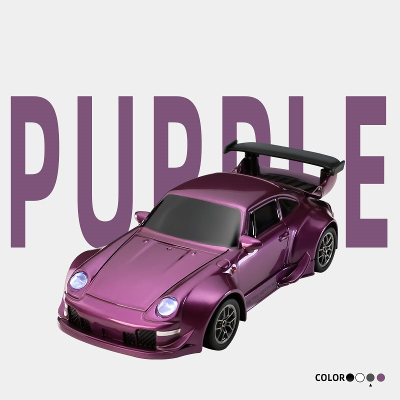 Purple toy car with a large 'PURPLE' text on a white background