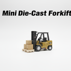 Mini die-cast forklift on a white background with text 'Mini Die-Cast Forklift'.